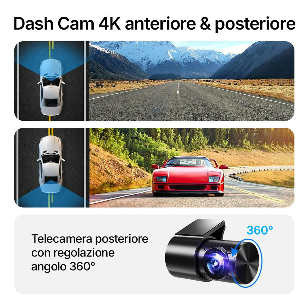 Dash Cam 4K Pro con schermo da 3,94" / Anteriore & posteriore / Videocamera auto con grandangolo 170° / Visione notturna / Monitoraggio parcheggio / Sensore G