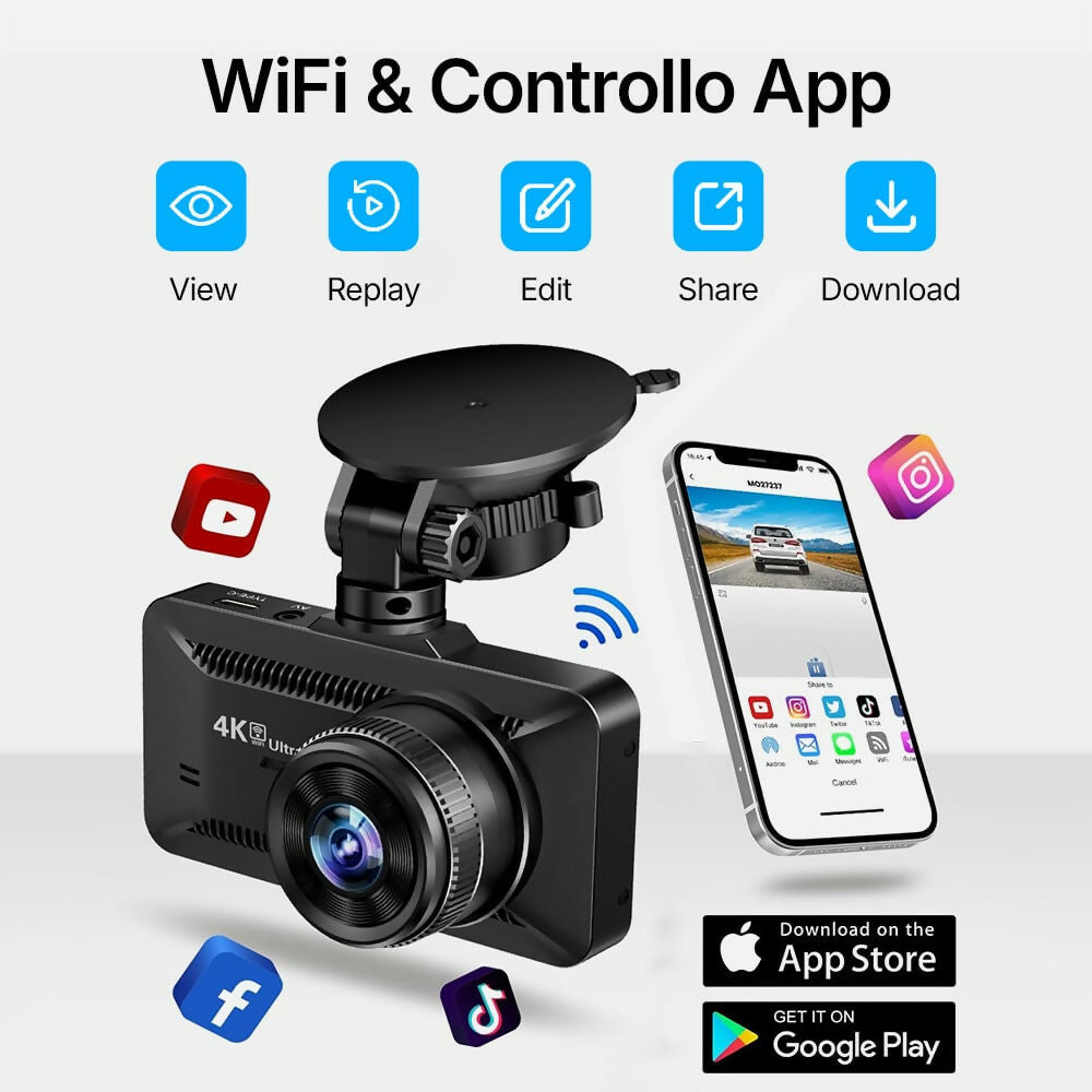 Dash Cam 4K Pro con schermo da 3,94" / Anteriore & posteriore / Videocamera auto con grandangolo 170° / Visione notturna / Monitoraggio parcheggio / Sensore G